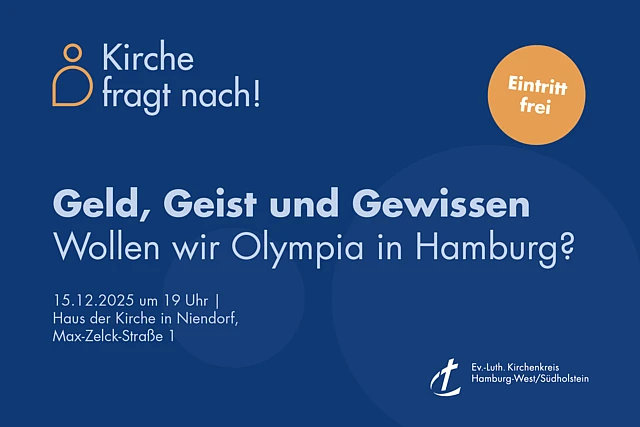 Veranstaltungsflyer zur Podiums-Diskussion über die Olympischen Spiele in Hamburg im Haus der Kirche