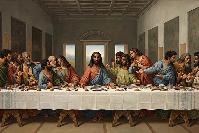 Adaption des letzten Abendmahls von Leonardo da Vinci mit schwarzen Menschen